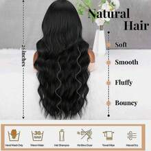 Synthetic Lace Wigs For Women Middle Parting 26inch Long Wavy Hair Black Color Optional High Temperature Fiber - màu đen - Xem 5