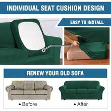 Real Plush 3 Piece Stretch Sofa Covers 2 Cushion Couch, Up To 90 Inch Width, Thick Soft And Stay In Place (Large Sofa, Black), Sofa Slipcovers