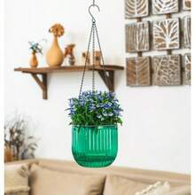 LI2 Pack Self Watering Hanging Planters Indoor Flower Pots 6.5 Inch Outdoor Hanging Basket Plant Hanger With 3Hooks Drainage Holes For Garden Home Emerald - Emerald - 查看 3
