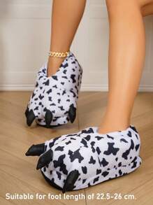 1 Pair Cartoon Cow Plush Slippers, Suitable For Feet Length 22.5-26CM, Unisex Children Indoor Home Wear, Soft Thick Warm Comfy For Autumn/Winter
