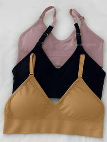 Kit Of 3 Basic Bras With Adjustable Straps, ASSORTED COLORS, With Padded Cups - Sutia Import - Multicolor - View 1