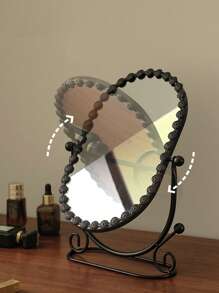 1 Vanity Mirror, Home Bedroom Desktop Vanity Mirror, Creative Wrought Iron Makeup Mirror, Reversible Makeup Mirror, Perfect Gift For Bedroom Or Travel, Students, Mothers, Friends