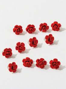 12pc Romantic Red Rose Flower Mini Hair Clips, Princess Side Bangs Clips, Snap Barrettes For Braids, Bridal Wedding Hair Accessories, Ideal Gift For Valentine's Day, Easter, Thanksgiving,Hair Barrettes Claw Clips