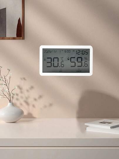 LCD Dual Display (Temperature & Humidity/Clock) Digital Thermometer Hygrometer, Battery Operated, Suitable For Bedroom, Study, Greenhouse