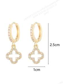 1 Pair Copper Cubic Zirconia Luxury Stud Earrings, Elegant Minimalist Hollow Flower Star Design Dangle Earrings
