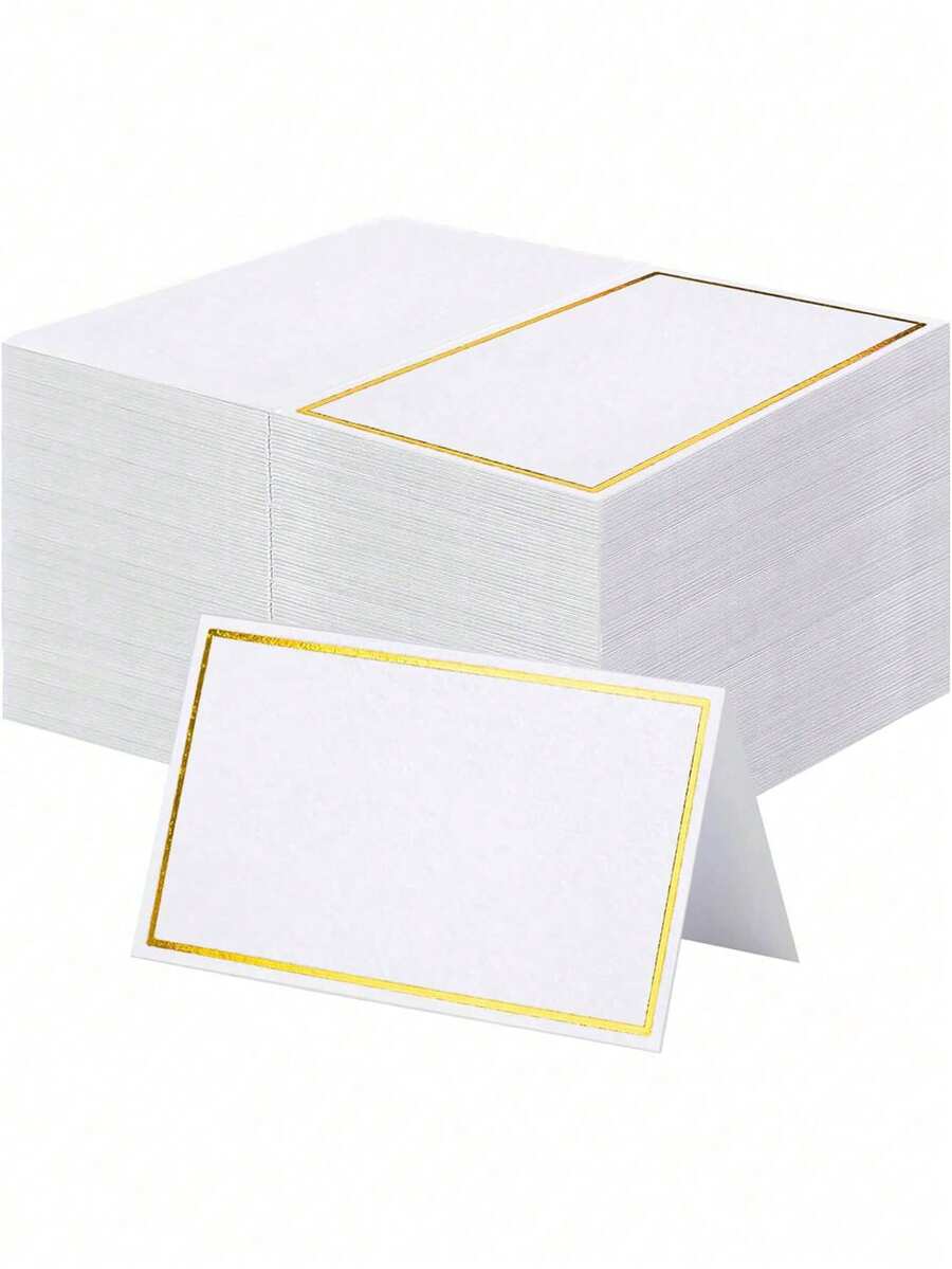 50 张极简主义高端座位卡、带金箔边的小桌卡、迷你座位卡标签、生日派对邀请函、婚礼座位卡、DIY 手工感谢卡，适用于婚礼、晚宴、派对、座位卡（白色带金边）