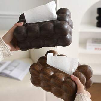 1 pezzo Portatovaglioli di design caramella di cotone, scatola portafazzoletti in texture di legno, scatola multiuso da riporre, adatta per soggiorno, con scomparto per telecomando, scatola portafazzoletti da tavolo