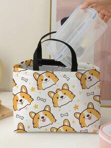 狗狗图案双面印花便携式保温午餐袋大容量冰袋适用于办公室学校旅行返校学校用品袋适用于学校工作午餐袋女士冷藏袋野餐配件学校配件学校午餐盒