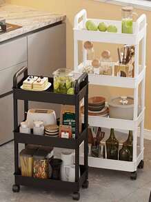1pc 2/3/4 Layer Trolley Storage Rack, Bedroom Storage Rack, Family Kitchen Mobile Storage Rack, Multi-Layer Trolley Shelf Easy To Assemble, And Movable Tires, Which Can Be Used As Multifunctional Storage Cabinets, Tire Hooks, Kitchen Vegetables, Bathroom Clothes, Study Books And Living Room Snacks.