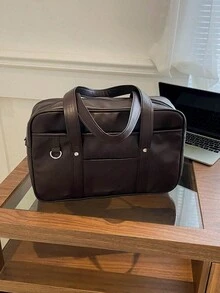 简约时尚 OL 托特包，女士 PU 皮革手提包，纯色大容量单肩包，适合工作 - 咖啡棕 - 查看 7