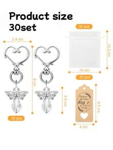 1/5/10/20/30set Silver Angel Wing Pendant Heart-Shaped Keychain Set Holy Communion Gift Key Rings Christening Gifts Keychains Thank You Gifts Teacher Gifts Keychain Car Bag Charm Wedding Favours Party Favors Cute Keychain End Of Year Gifts - Silver 30 - View 11