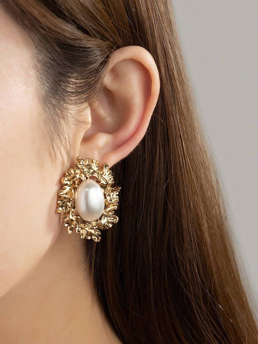 1 对优雅复古个性化椭圆形叶子吊坠耳环，时尚百搭高端设计，适合女性日常佩戴或作为礼物 - 金黃色 - 查看 1