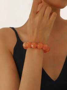1pc Boho Round Geometric Plastic Cloud Beaded Elastic Bracelet For Women, Holiday & Daily Use Gift
