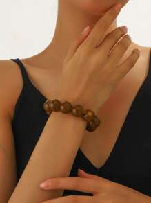1pc Boho Round Geometric Plastic Cloud Beaded Elastic Bracelet For Women, Holiday & Daily Use Gift