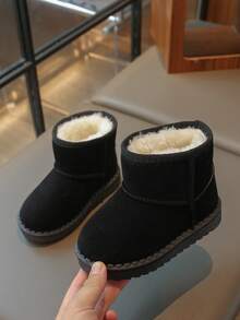 Kids Snow Boots, New Autumn/Winter Style, Girls & Boys Warm Boots, Soft Sole Short Booties With Fur Lining, Daily Casual Versatile, Lightweight & Comfortable - Black - View 3