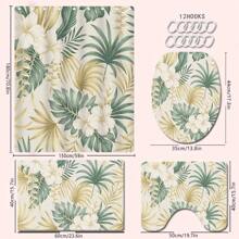 1/4 Stück Vintage Blumen & Blatt Badezimmer Set, beinhaltet Duschvorhang, Badematte, U-förmiger Toilettendeckel, wasserdicht, ohne Bohren, moderner Stil Duschvorhang, Polyester, maschinenwaschbar, Badezimmer Deko für den Schulanfang