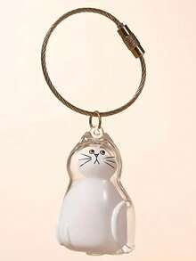 1pc Cute Cartoon Cat Keychain - Clear Oval Keychain Bag Ornament, Suitable For Cat Lovers And Pet Owners Battery-Free Gifts School Car Accessories Goth Y2k - Multicolor - View 15