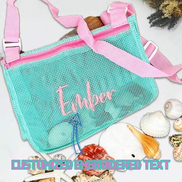 1pc Personalized Embroidered Outdoor Beach Bag, Travel Sport Pouch, Customized Beach Tote, Handbag, Personalized Embroidery Bag, Travel Bag, Ideal Gift For Her/Him
