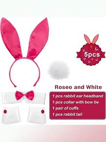 5pcs Rabbit Costume Set Including Rabbit Ear Headband, Wrist Cuffs And Rabbit Tail Accessory, Suitable For Holiday Party Halloween