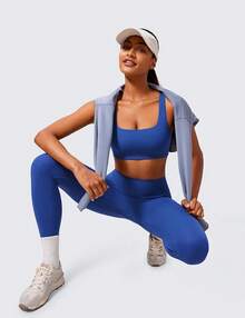 CRZ YOGA Butterlift Sujetador Deportivo para Mujer con Cuello Cuadrado y Doble Forro con Espalda Cruzada - Azul Ondulante - Ver 5