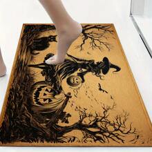 1 pieza Felpudo de goma con estampado de bruja de Halloween, árbol desnudo y gato, tapete para baño, cocina, lavandería, decoración de ambiente festivo, decoración para el hogar, fiesta, boda, cocina