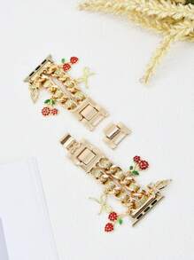 1 PIEZA Pulsera de metal compatible con correas de de 49/46/45/44/42/41/40/38mm para mujeres, con colgante de cereza, eslabones de estilo vaquero y charms decorativos, para un aspecto elegante para Series 10 Ultra 2 9 8 7 6 5 4 3 2 SE.