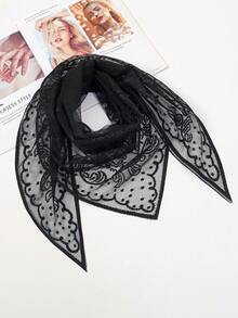 1pc Lace Floral Trim Wedding Veil Scarf Triangular Scarf For Dress,Beach,Holiday,Accsesories,Travel Essential - Multicolor - View 5
