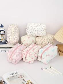 1pc Bow Pencil Case, Creative Floral And Bow Pattern Design, Beautiful Pencil Case - Suitable For Study Stationery Storage And Desktop Organization Decoration, Daily Portable Storage Bag, Beautiful Gift For Friends,Back To School,School Supplies,Pencil Pouch,School Bag - Multicolor - View 8