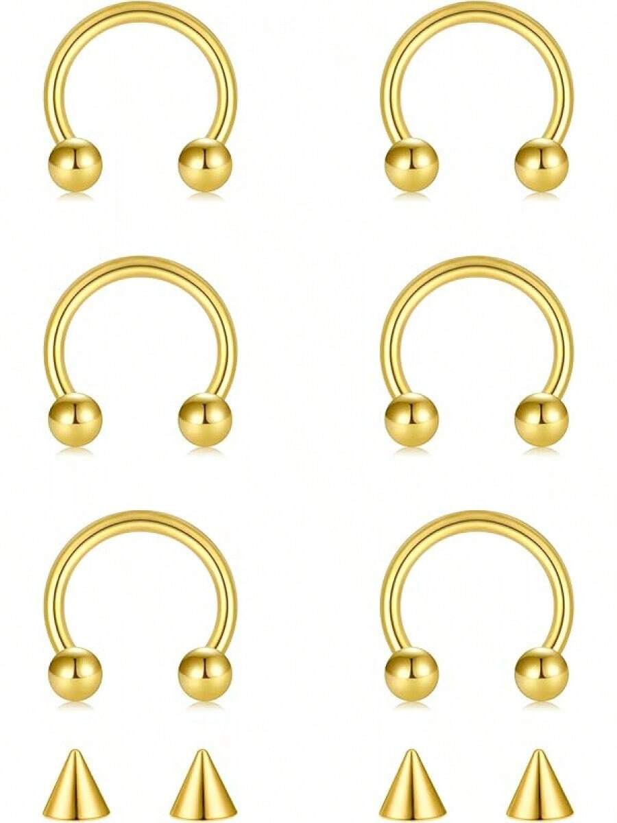 Horseshoe Septum Rings Surgical Steel Nose Piercing Jewelry 6mm-12mm - 18G-10MM-金 - 查看 1