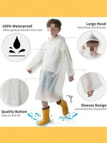 1 pieza Impermeable reutilizable para niños, adecuado para niños y niñas de 8 a 14 años. Fabricado en material impermeable de EVA con capucha, diseño de manga larga y corte holgado, conveniente para llevar mochilas escolares durante los días de escuela. Adecuado para actividades al aire libre, playa, campamento, senderismo, ocio y situaciones de lluvia. Un imprescindible para la temporada de regreso a clases.