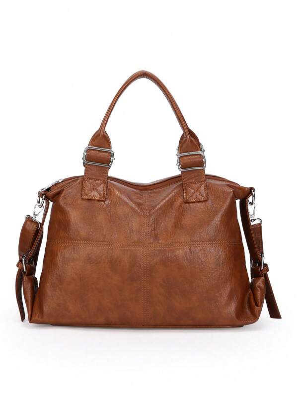 1pc Retro Large Capacity Handbag, Vintage PU Hobo Shoulder Bag, Ladies Casual Tote Bag And Wallet