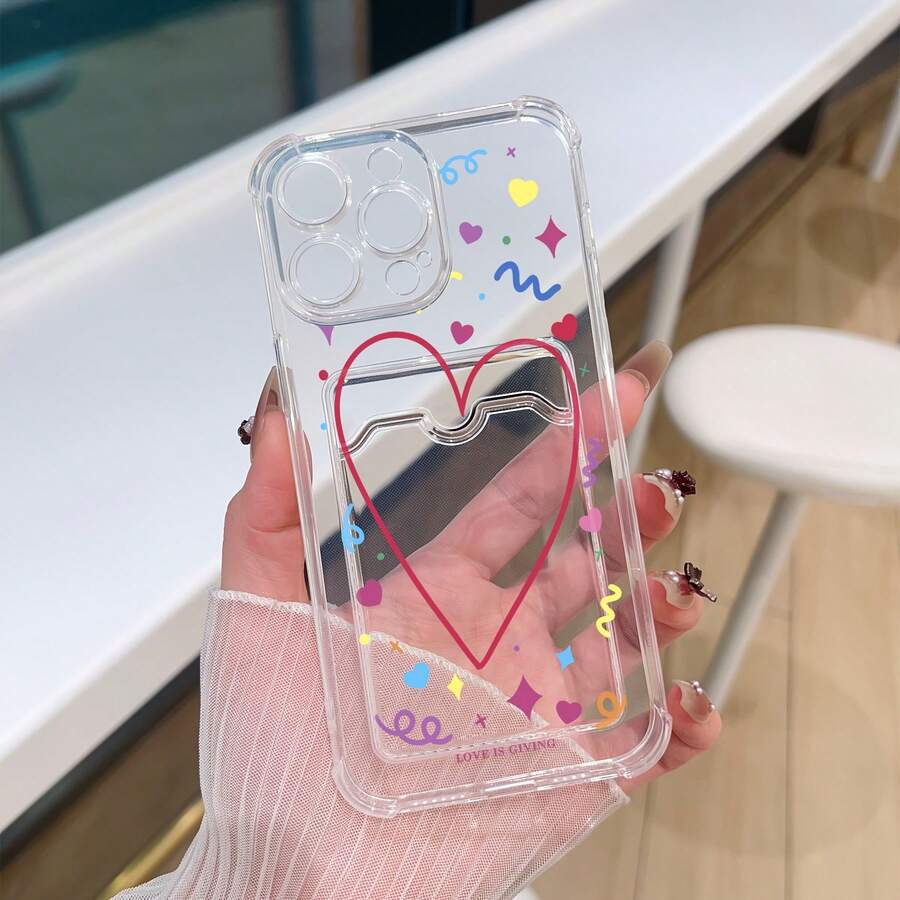 Funda con un elegante diseño de líneas y corazones, fabricada en TPU, con ranura para tarjeta y fotos. Compatible con phone 11, 12, 13, 14, 15 y 16. - Blanco - Ver 1