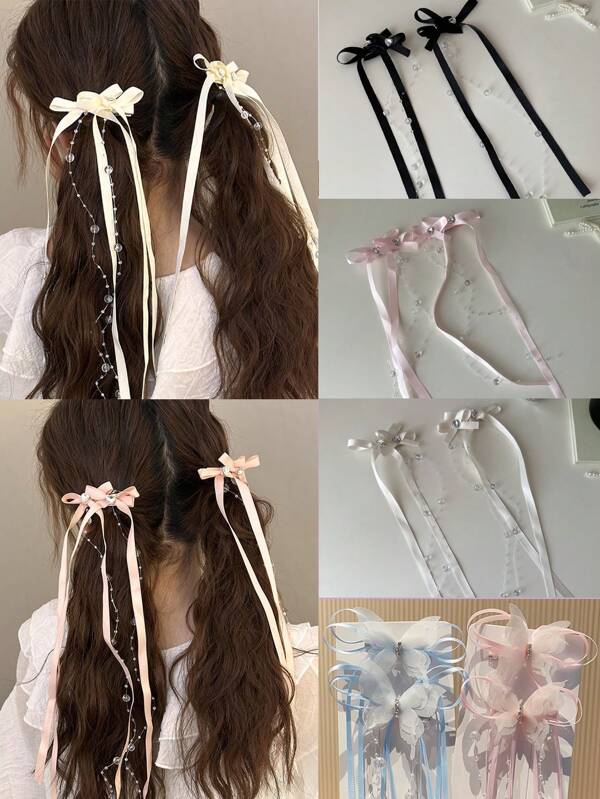 2pcs Adorable Butterfly Ribbon Holographic Ribbon Butterfly Hairclips, Suitable For Daily Wear, Princess Style, Amusement Park, Photo Shoots, Parties, School Events, Going Out - Fashion Cute Girl Hair Accessories (Random Colors)