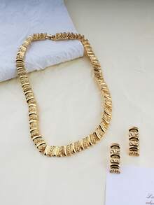 3 件黄金首饰套装，镂空叶项链和耳环，女士时尚首饰，适合圣诞节、情人节、母亲节、感恩节、教师节、结婚纪念日、婚礼派对、新娘 - 黃色 - 查看 5