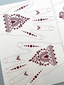 2 Sheet Flower Henna Tattoo Sticker Brown Waterproof Hand Tattoo Sticker For Women Party Decals Mehndi Designs - Brown - View 8