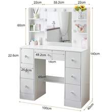 7-Drawers Dressing Table With LED Lighted Makeup Mirror Wood Vanity Dresser Desk - White - View 7