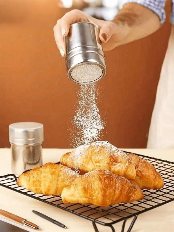 Agitador de azúcar en polvo de malla fina de acero inoxidable, dispensador de polvos de azucar para rociar cacao en Polvo, polvo con canela y polvo para café - dispensador fácil de limpiar especias de metal para el hogar, restaurante y cafetería