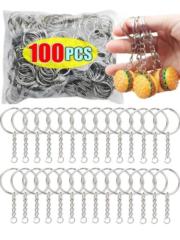 10-500 stuks roestvrijstalen metalen blanco sleutelhangers met gespen, kettingen, karabijnhaken en sleutelhangers.