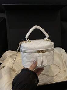 Bolso de cadena mini ligero, bolso acolchado, bolso cubo, adecuado para niñas, estudiantes universitarias y trabajadoras de oficina - Blanco - Ver 12