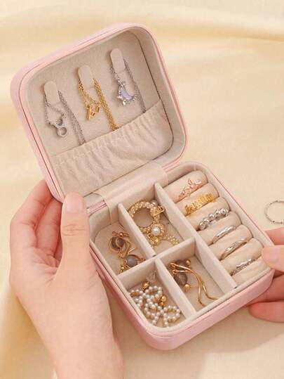 1pc Portable Jewelry Case Small Jewelry Boxes For Women Simple Home Jewelry Organizer Travel Organizer Fine Mini Storage Box For Travel Jewelry Zipper Case For Earrings Rings Necklaces Bracelets Portable Makeup Bag Cute Cosmetic Bag Back To School Essential Unforgettable Holiday Gifts Easter Gifts Bridesmaid Gifts And Summer Travel Essentials Travel Accessories Travel Must Haves Double-Layer Portable Mini Display Storage Case Cruise Essentials Back To School Supplies