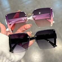 Oversized Rimless Square Fashion Sunglasses Women Men Brand Designer Gradient Glasses Summer Beach Party - màu đen - Xem 5