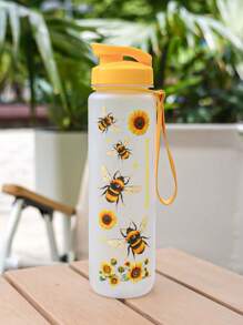 1 Pc 32OZ (1000ml) Cute Bee And Sunflower Sports Water Bottle - Portable Flip Cap Design, Suitable For Outdoor Activities, Travel And Holiday Gifts, Camping, Everyday Use
