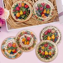 1 Set / 4 Piezas / 6 Piezas: Posavasos de barro de diatomitas con patrón de tulipanes y frutas, posavasos de café con flores, decoraciones para ocasiones múltiples para el hogar y restaurantes, regalos diarios, decoraciones de mesa, decoraciones diarias, decoraciones para fiestas temáticas