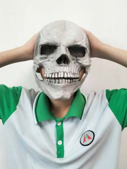 1pc Movable Mouth Skull Latex Mask, For Halloween Party, Daily Wear, Festival Costume Accessory