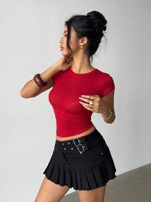 Siren Gaze Women's Low Waist Pleated Mini Denim Skirt