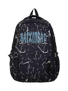 Casual Large Capacity Letter Print Contrast Color Multi-Pocket Functional Backpack, Unisex College Style Student Bookbag, Suitable For School, Classes, Shopping, Travel, Back To School Season