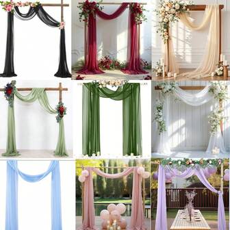 1pc 157.48/236.22/314.96 Inch Long Sheer Backdrop Curtain For Wedding Arch, Ceiling Decor, Outdoor Event, Holiday, Room, Home, Office, Party, Christmas