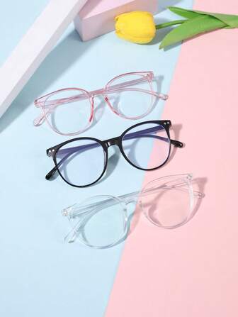 3 PCS Teen 12-16Y Acrylic Casual Round Frame Fashion Glasses For Daily Reading, Campus Clothing With