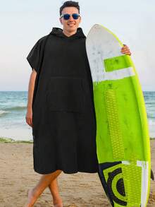 SUN CUBE Surf Poncho Changing Robe With Hood | Absorbent Quick Dry Microfiber Wetsuit Changing Towel With Pocket For Surfing Men Women (Black) - Black - View 5