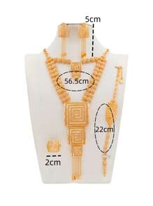 5 pièces Collier multi-couches carré géométrique, doré 18 carats couleur champagne, style romantique français de luxe de Dubaï. Convient pour les mariées, les mariages, les fêtes, les vacances, les cadeaux pour les amoureux, les mères